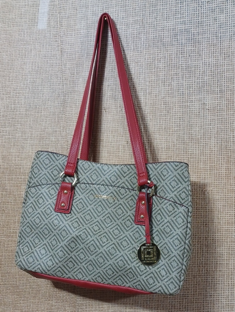 Liz Claiborne Diamond-Print Shoulder Tote with Red Accents